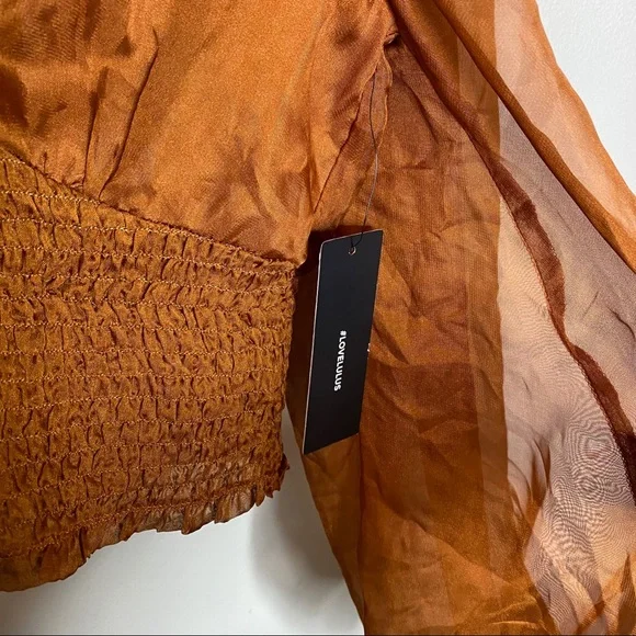 Lulus Brown Button-Front Smocked Crop Top - Picture 7 of 9